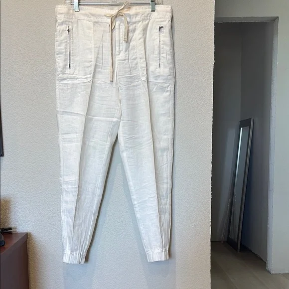Lou & Grey White Ankle Linen Joggers - Picture 2 of 4